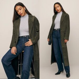 Reformation Veda Suede Lexington Maxi Coat in green Size Small